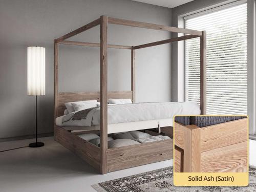 Ottoman Four Poster Storage Bed solid ash