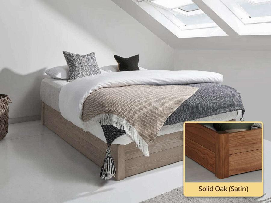 Ottoman Storage Bed (No Headboard / Space Saver) solid oak